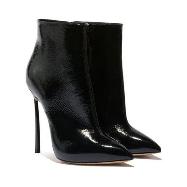 Pointed slim high heel side zippered short boots 