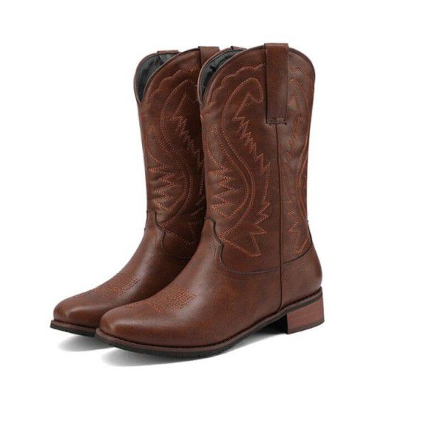 Martin boots square head V-neck embroidery Cowboy ...
