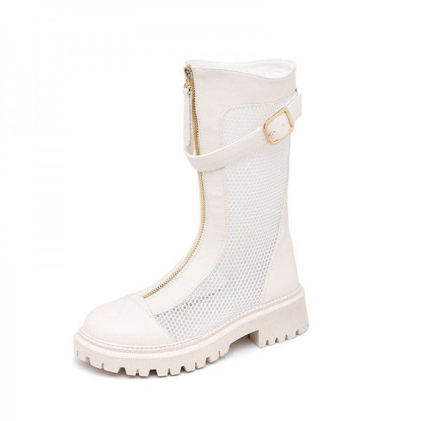 Boots Children Summer New Women's Shoes Hollow Breathable Mesh Boots Front Zipper Cool Boots Popular Mid Sleeve Martin Boots 