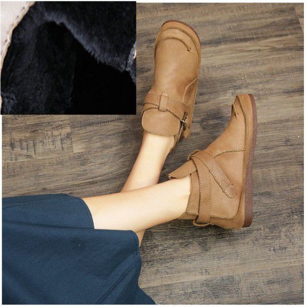 Autumn and Winter New Art Retro Martin Boots Women's Genuine Leather Cotton Boots Sen Series Boots 
