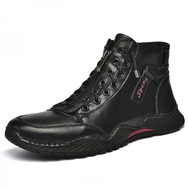 Autumn and Winter New Men's High Top Martin Boots Fashion Zipper Men's Boots Outdoor Casual Large Size Work Boots Men's 