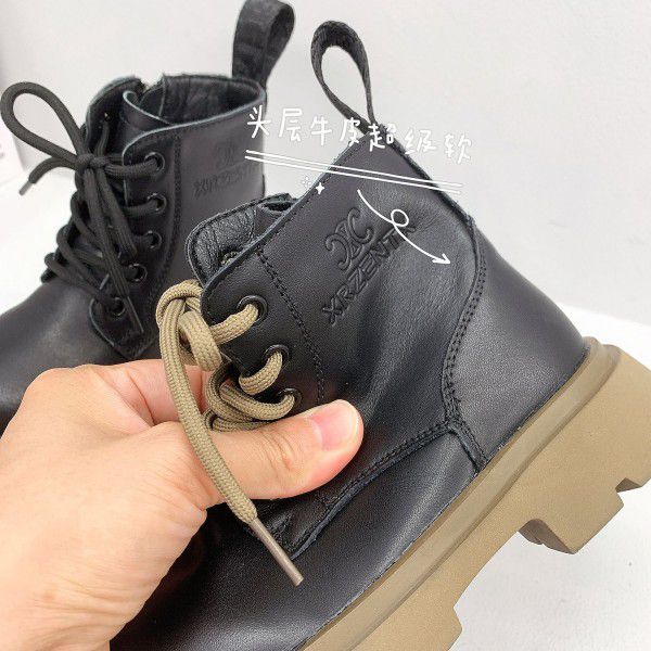 All cowhide children's Martin boots Autumn new children's shoes British style boys' boots Genuine leather girls' motorcycle boots 