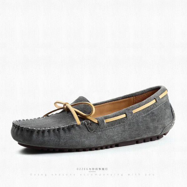Spring and Summer New Women's Flat Bottom Bow Top Layer Casual Single Shoe Women's Baotou 