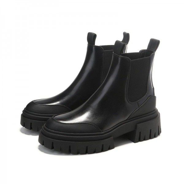 Flat bottomed fashionable short boots thick soled thick heel sleeve chimney boots British style Chelsea boot women 