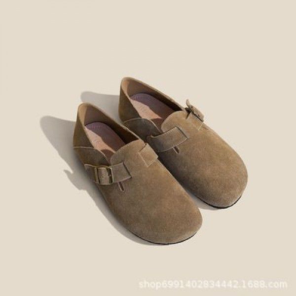 New round headed Sen series flat bottomed retro single shoe matte genuine leather Boken shoes for women 
