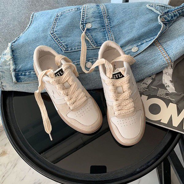 Sports Dad Shoes Round Toe Lace up Thick Sole Casual Low Top Board Shoes for Women 