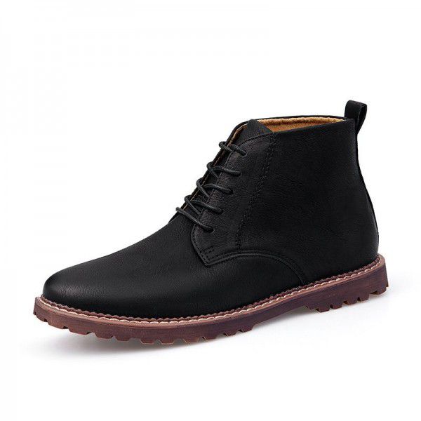 Autumn and Winter New High Top Leather Shoes Men's High Top British Style Martin Boots Casual Fashion Short Boots Large Men's Shoes 
