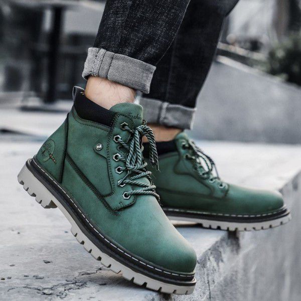Men's shoe trend: workwear boots, autumn British style high top Martin boots, workwear shoes, boots, trendy men's workwear boots 