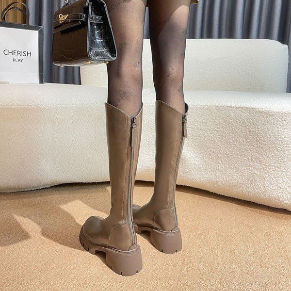Large size long boots for women, new V-necked high leg knight boots with increased height inside, small size long leg skinny boots for women 