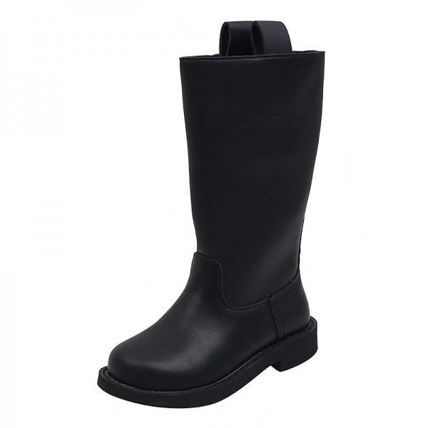 Girls' retro painted high boots, autumn and winter new children's boots, girls' fashion long boots, anti slip black leather boots 