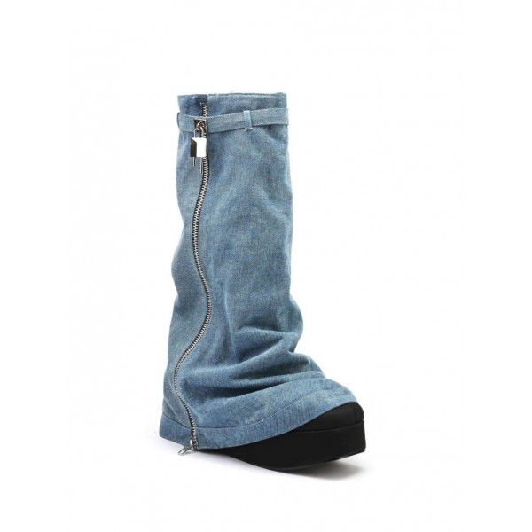 Thick soled Cowboy boot skirt shark round head wom...