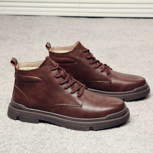 New Genuine Leather Martin Boots for Men's High Top British Style Workwear Boots, Casual plush and Warm Men's Boots, Retro Leather Boots 