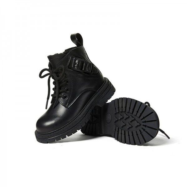 Girls' Leather Boots Spring and Autumn New Children's Martin Boots Fashion Soft Sole Black Short Boots 