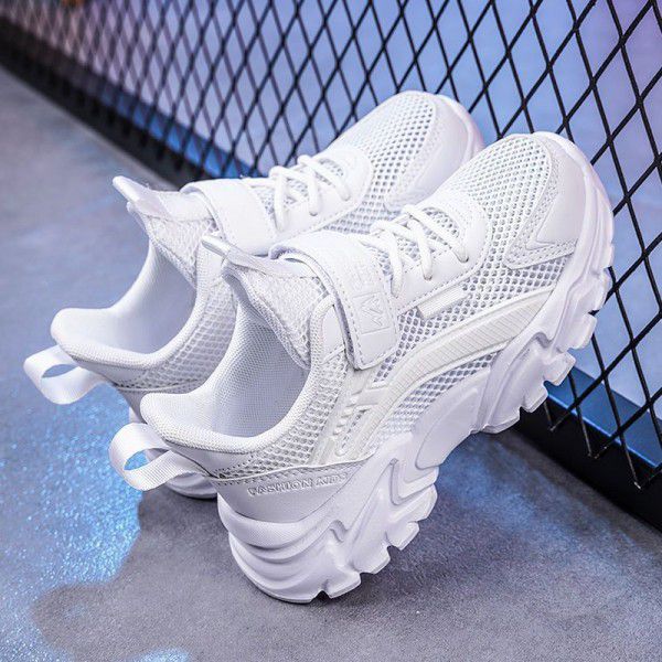 Summer mesh breathable children's shoes, boys' sports shoes, primary school students, middle school students, big boys, white small white shoes 