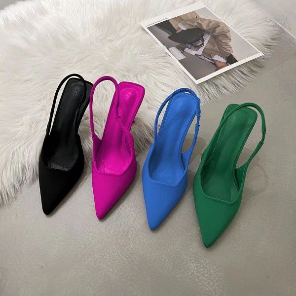 Summer New Solid Color European and American Style Thin Heel Pointed Toe Fashion Single Shoes for Women 
