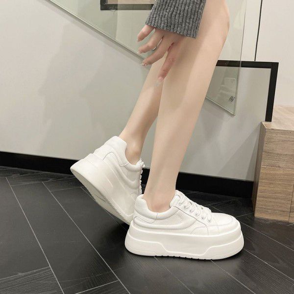 New round toe casual and versatile high rise leather small white shoes 