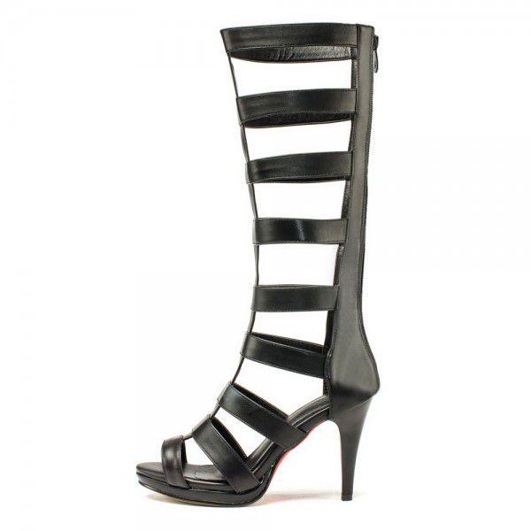 Summer Slim Heel High Heel High Barrel Cool Boots Large Hollow Back Zipper Women's Shoes 