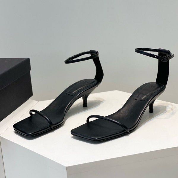 Small and niche one character sandals for women in spring and summer, new square toe slim heels, minimalist medium and high heels 