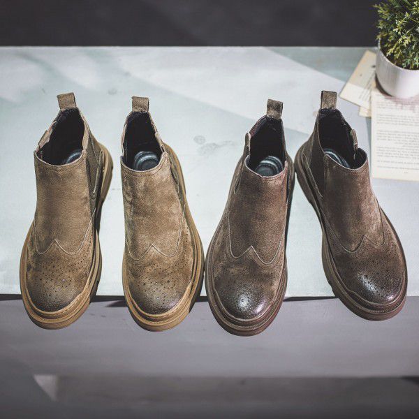 Autumn and winter men's work boots, youth men's shoes, pig leather, British outdoor suede, plush Martin boots, men's 