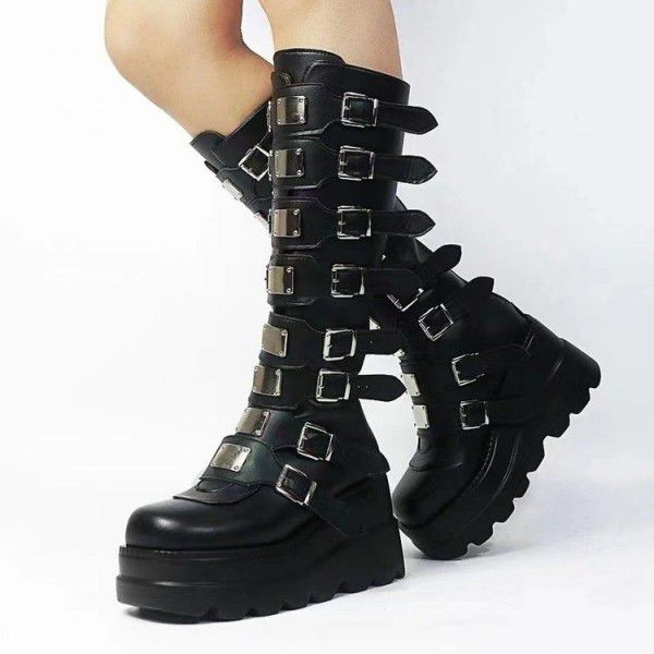Buckle Thick Sole Boots New Gothic Slope Heel High...