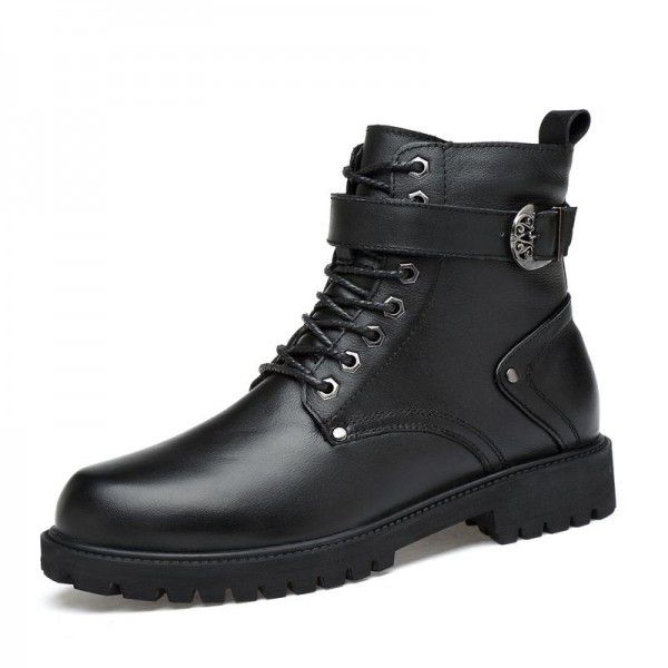 Winter plush insulation cotton boots with cowhide ...