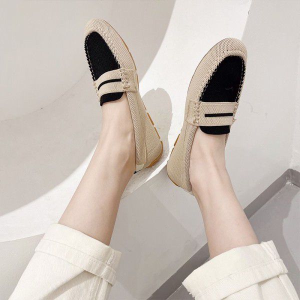 New round toe single shoes for women, knitted and woven shoes for cross-border foreign trade, leisure and leisure, loafers, and bean shoes for women 