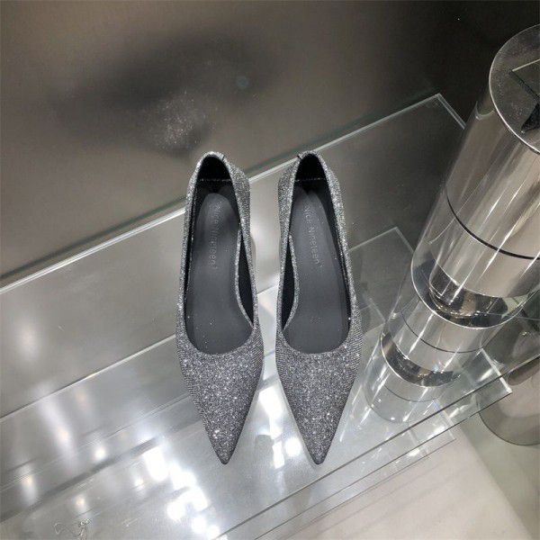Spring women's high heels, shallow mouth, pointed toe, gradient sequins, sexy and slimming high heels, single shoes 