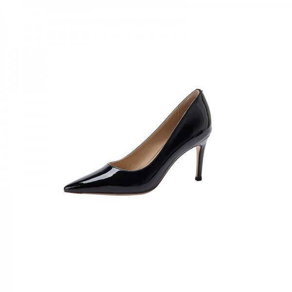 New Spring/Summer French High Heels Female Pointed Thin Heels Black Temperament Frosted Single Shoe Female 