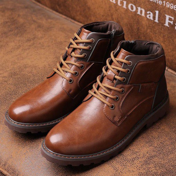 Men's British Vintage Martin Boots Fashion Side Zipper Large Leather Boots Casual Breathable Men's Shoes 