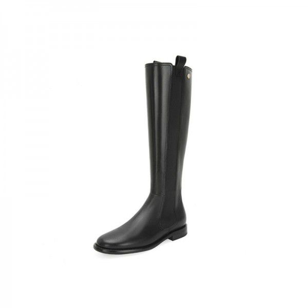 Xiaoxiangfeng black boots, flat bottomed high boots, no less than knee high boots, handsome large size women's boots, thick legs, long boots, knight boots 