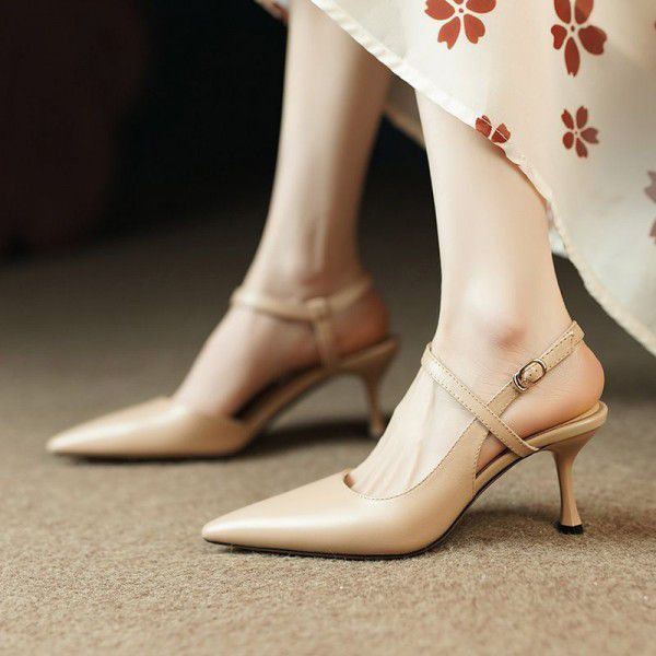 Nude colored Baotou back empty sandals for women w...