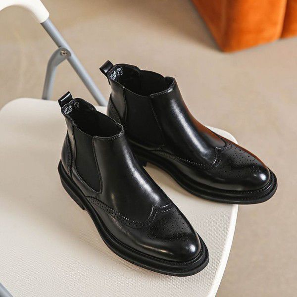 Men's Martin boots, spring and summer plush casual Chelsea boots, men's English black men's leather boots 