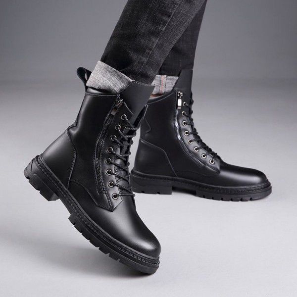 Fashion Trend Men's Martin Boots Casual Lace up Side Zipper Military Boots High cut Genuine Leather Round Toe Roman Style Men's Boots 