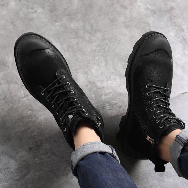 Martin boots, men's boots, winter leather boots, men's snow boots, short boots, high top, single boot, medium work clothes, men's shoes, British fashion 