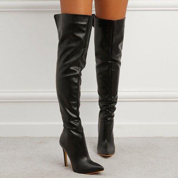 The same pointed toe slim heel knee length boots, winter new rear zipper 