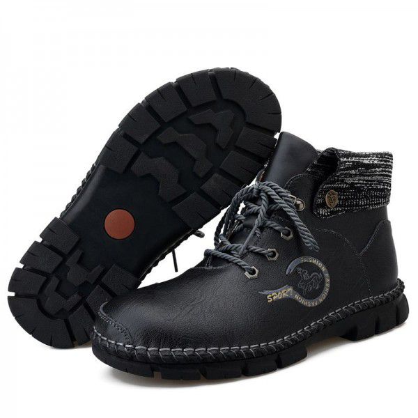 Men's Martin Boots Fashion Spring and Autumn Work Wear Shoes Men's Cowhide British Style Mid High Top Autumn Desert Boots 