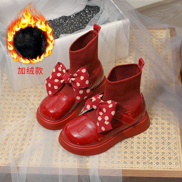 Girls' Short Boots New Children's Martin Boots Girls' Retro Korean Soft Sole Boots Bowknot Single Boot 