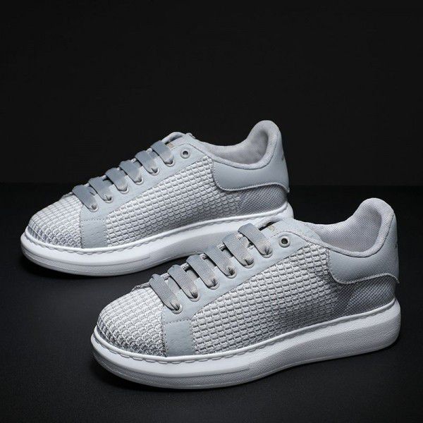 Breathable hollow out small white shoes for men's spring new thick soles, elevated sports couple shoes, casual women's shoes 