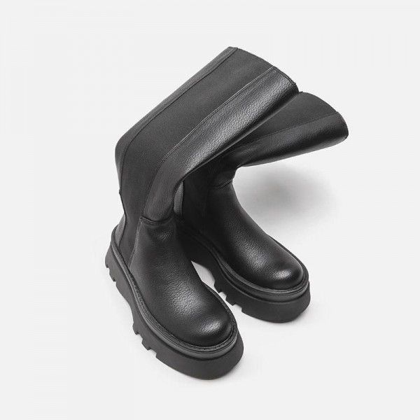 Long boots, women's furrowed thick soles, elevated chivalry boots, Chelsea chimney boots, no 