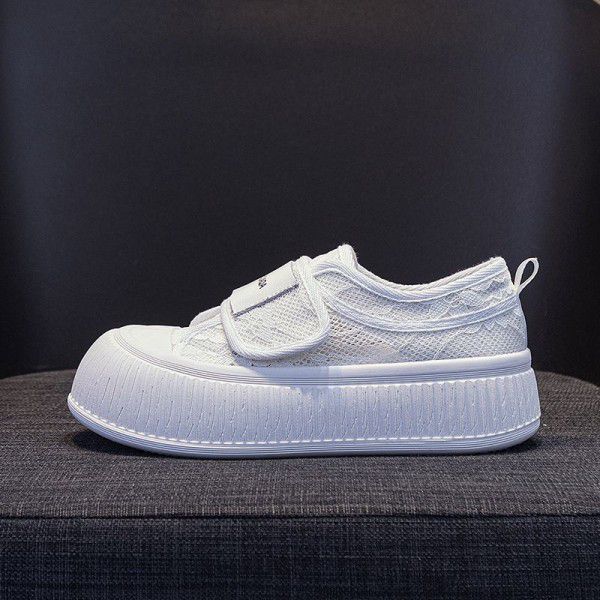 New Fisherman's Shoes Lace Mesh Thick Sole Biscuit Board Shoes Versatile for the Small and Casual Big Head Bread Shoes 