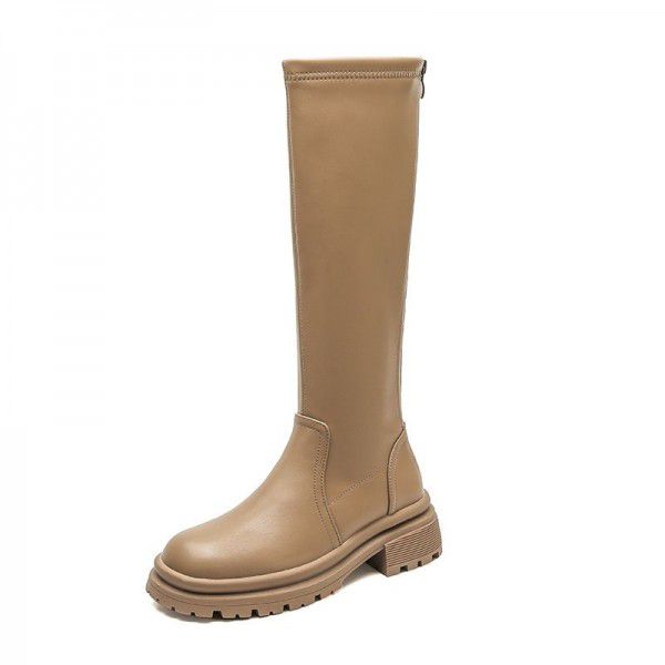 Plush autumn and winter new women's boots with thick heels, thick soles, and high sleeves, chivalrous boots that are below the knee and appear slim in English style, women's boots 