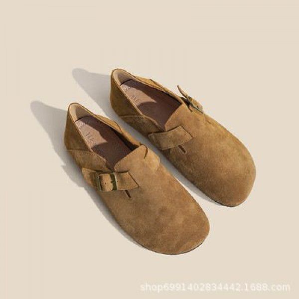 New round headed Sen series flat bottomed retro single shoe matte genuine leather Boken shoes for women 