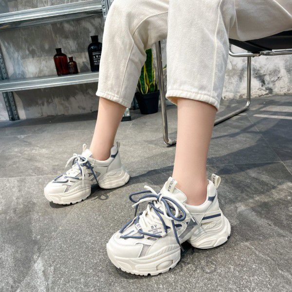 New summer hollow out leather thick sole mesh suction film sole sneakers 