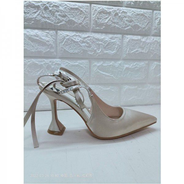 Summer New Back Hollow Rhinestone Strap High Heel Large Size Show Sandals for Women 