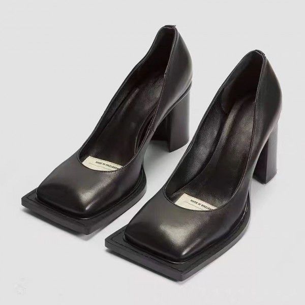 Mary Jane Single Shoes Women's New Autumn British Lun Shallow Heel Square Head Sail Sealing Thick Heel High Heels 
