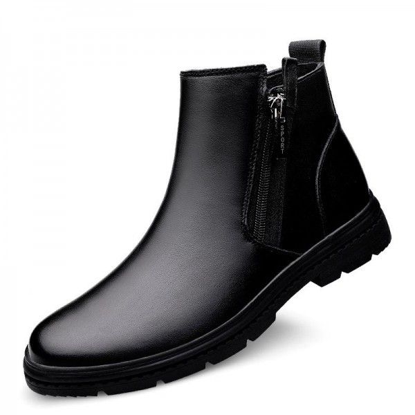 New men's Korean version minimalist British boots, leather boots, mid upper Martin boots, side zipper, Lefu short boots, cotton boots, men's 