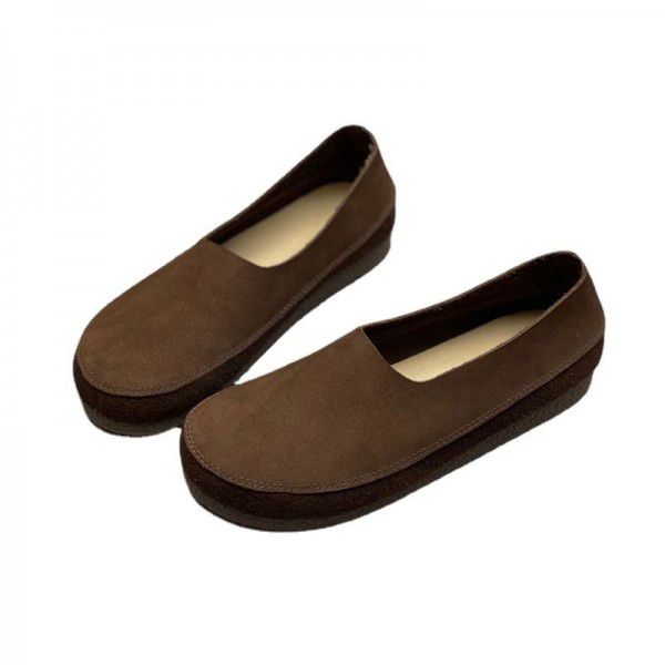 Spring style Sen style literary and artistic retro cowhide women's single shoes with flat bottoms, round heads, soft leather soles, casual and versatile 
