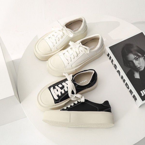 Genuine leather small white shoes, thick soled biscuit shoes, new style shoes, versatile for children, summer students, taller, small casual board shoes 