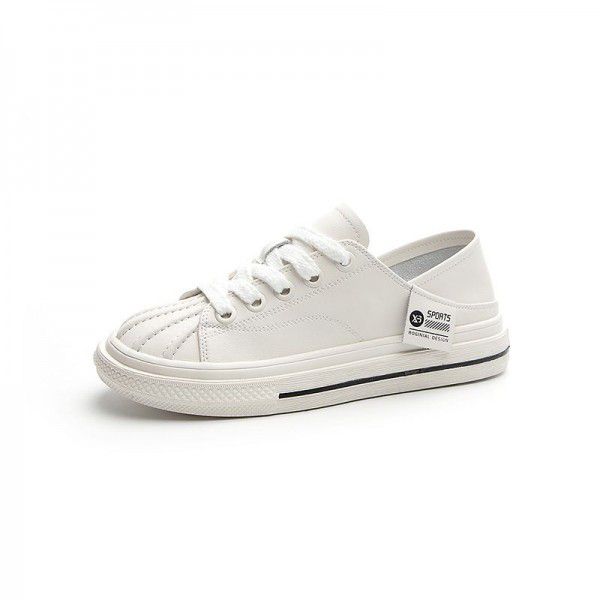 Spring and Summer New Shallow Mouth Flat Bottom Comfortable Casual Shoes Genuine Leather Lace up Board Shoes 
