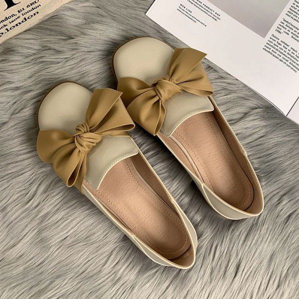 Spring and autumn new flat sole single shoes British style small leather shoes women's shoes bean shoes Slip-on shoe 